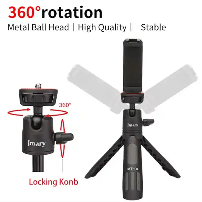 Jmary MT-19 Mini Tripod Stand with Universal Mobile Phone Holder and High quality aluminum alloy Ball-Head